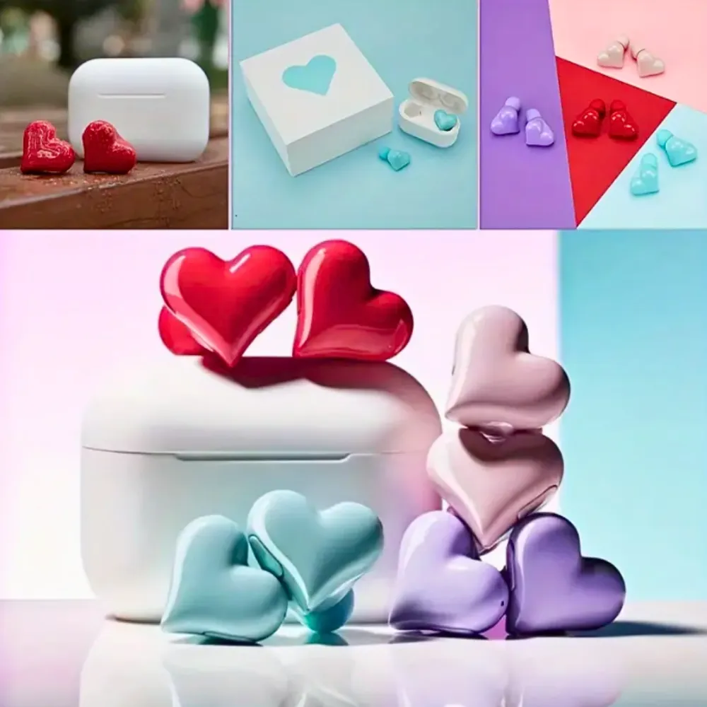 Unique PURPLE Heart Shaped Wireless EarPods Earphones with Charging Case