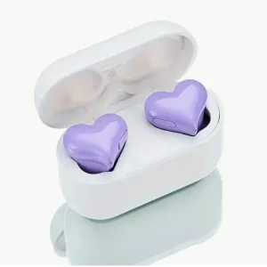 Unique PURPLE Heart Shaped Wireless EarPods Earphones with Charging Case