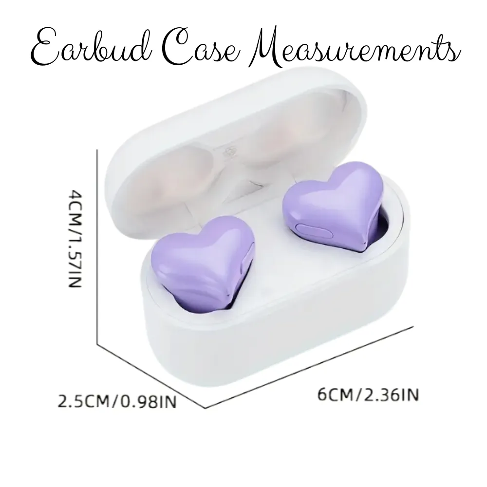 Unique PURPLE Heart Shaped Wireless EarPods Earphones with Charging Case