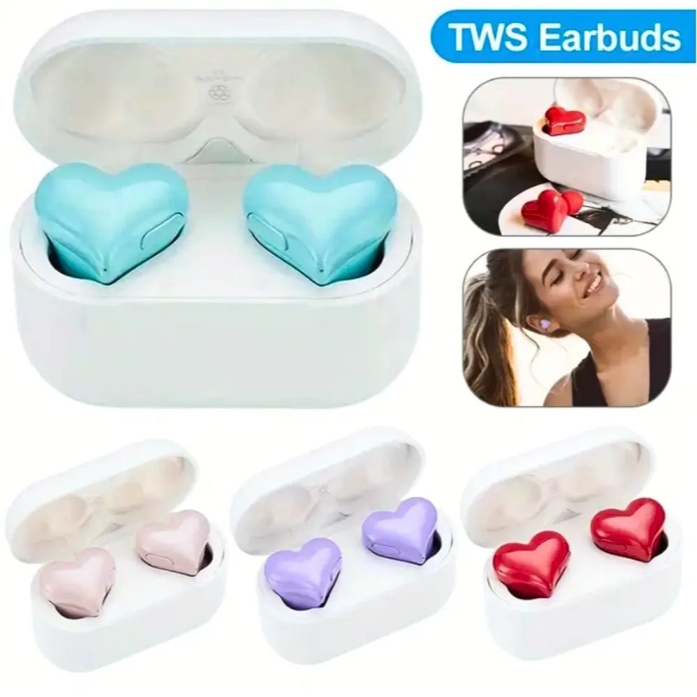 Unique PURPLE Heart Shaped Wireless EarPods Earphones with Charging Case