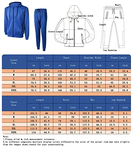URBEX Men's Athletic Casual Tracksuit Pants Hooded Full Zip Jacket Sweatsuit Set for Men…-ROYAL-2XL