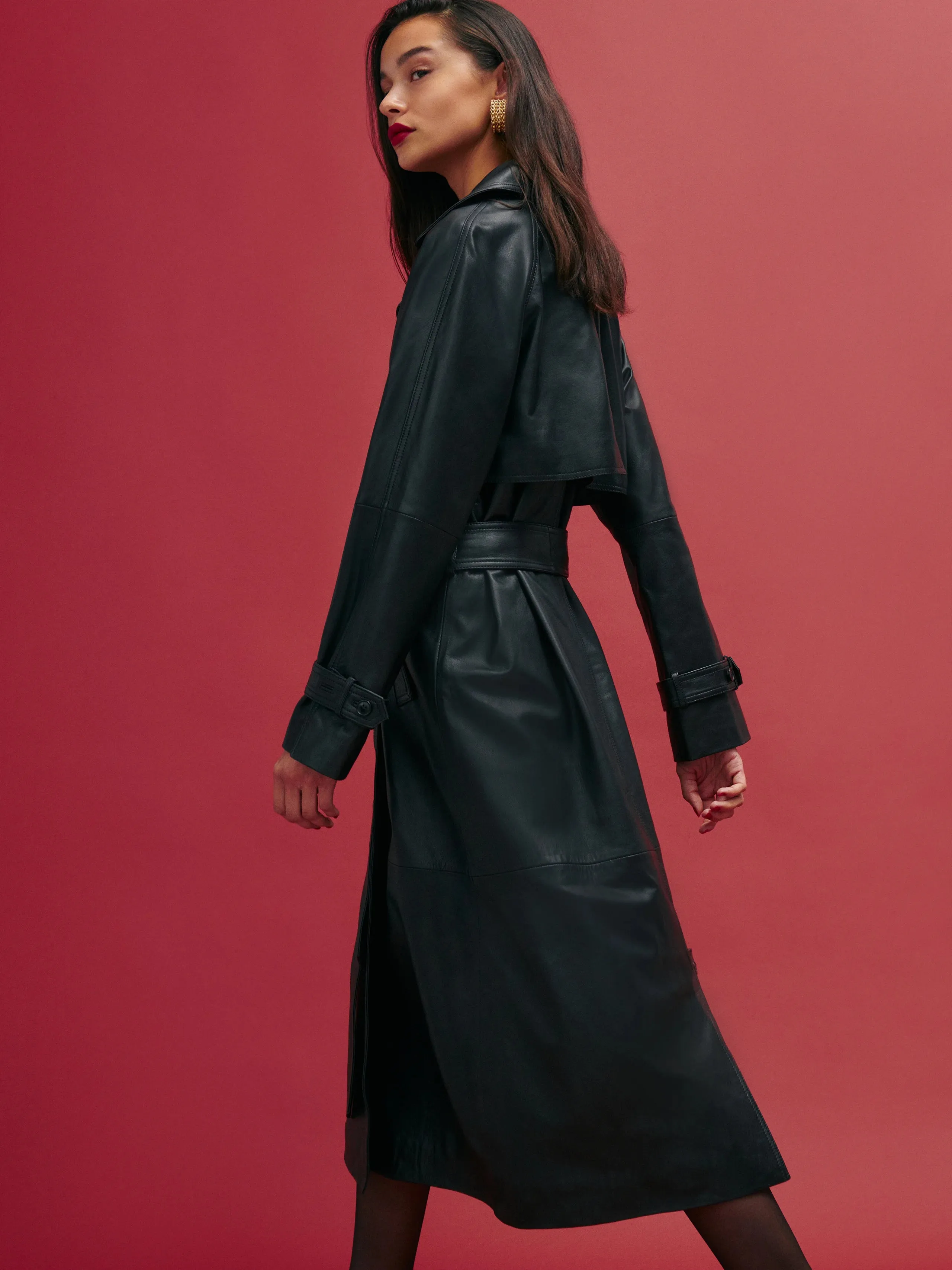 Veda Ashland Leather Trench Coat Black