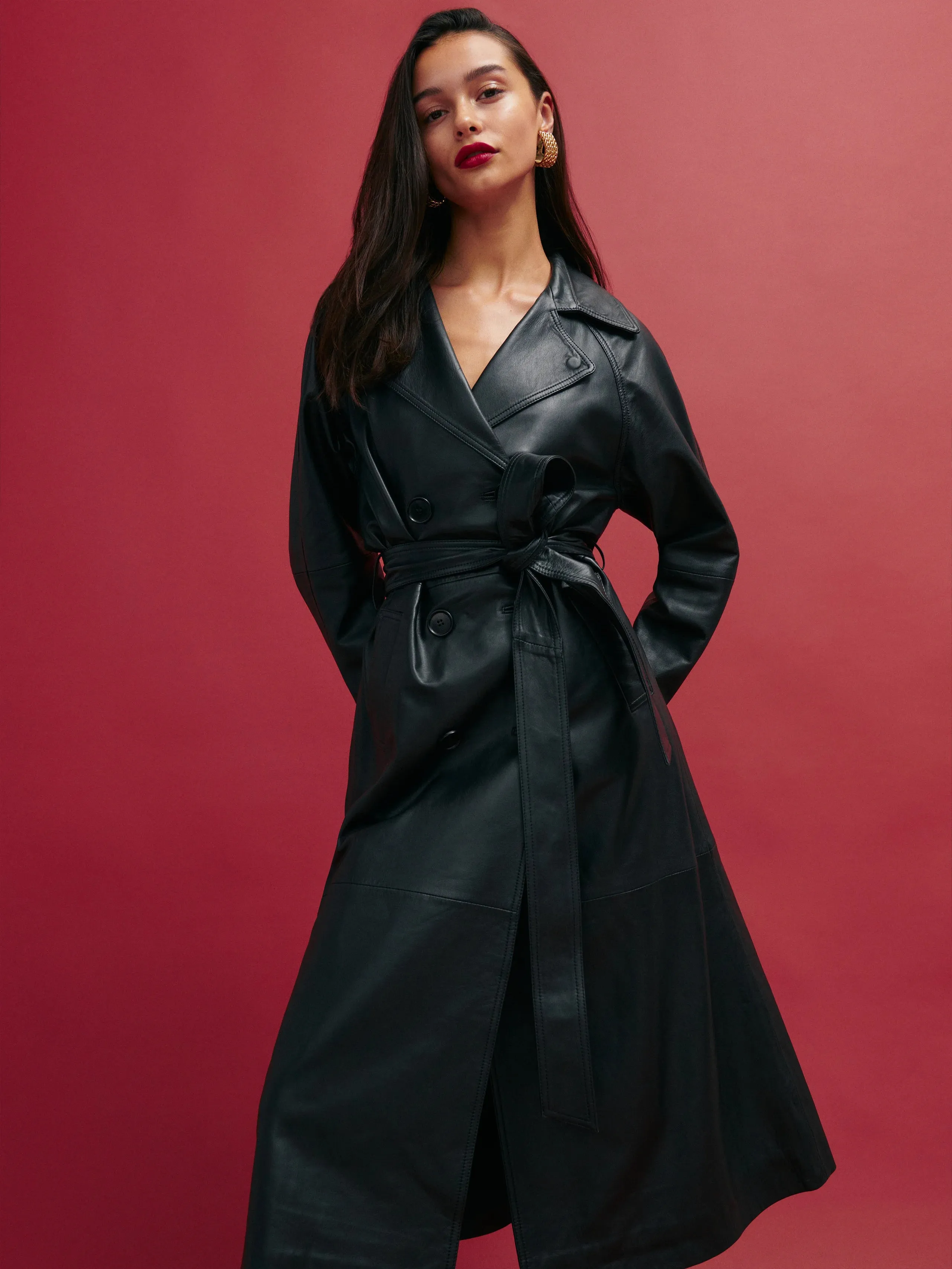 Veda Ashland Leather Trench Coat Black