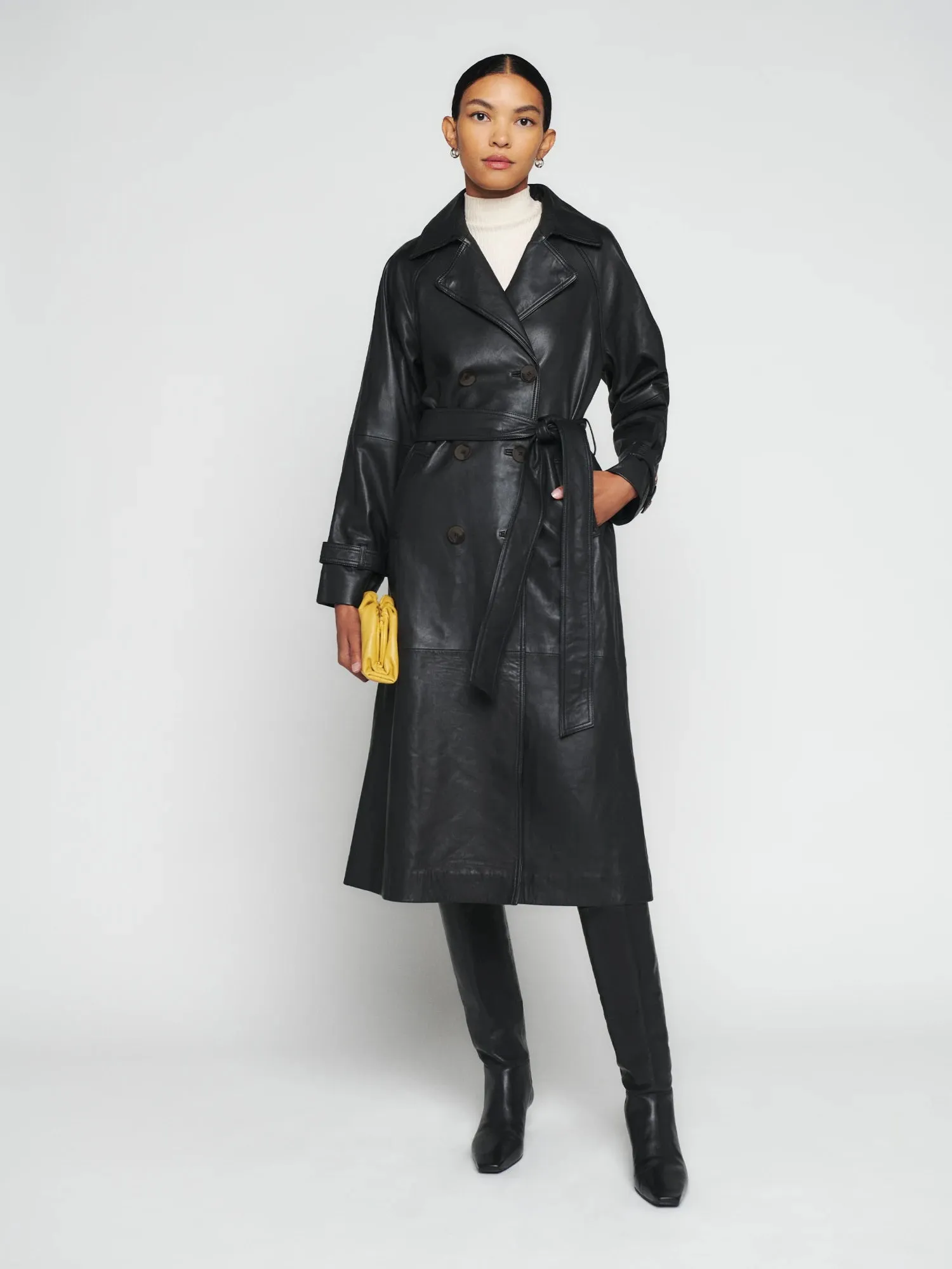 Veda Ashland Leather Trench Coat Black