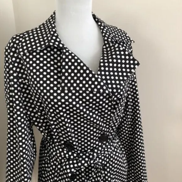 Vertigo Paris Black White Polka Dot Double Breasted Coat Trench Coat Jacket S