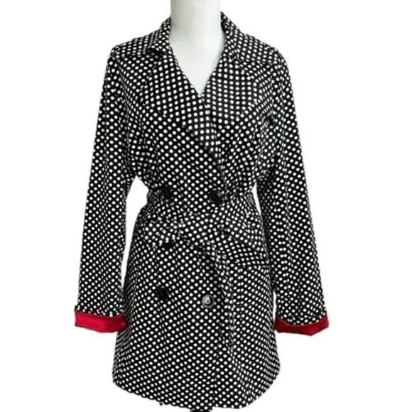 Vertigo Paris Black White Polka Dot Double Breasted Coat Trench Coat Jacket S