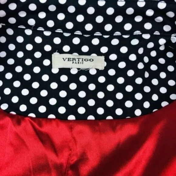 Vertigo Paris Black White Polka Dot Double Breasted Coat Trench Coat Jacket S
