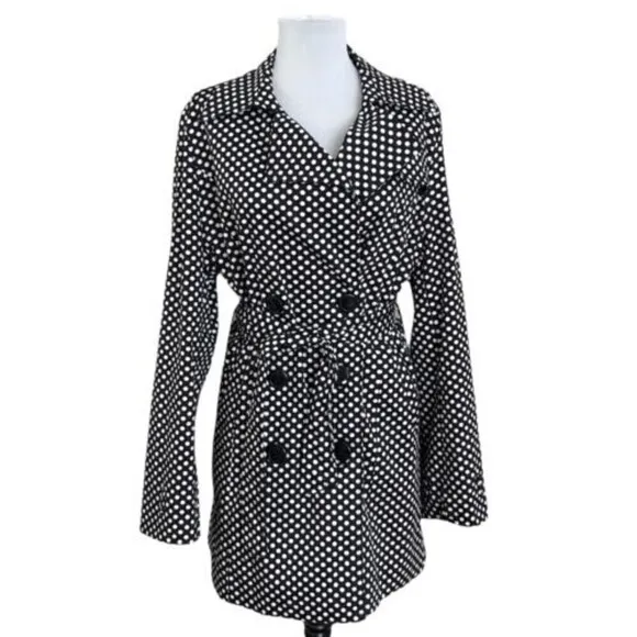 Vertigo Paris Black White Polka Dot Double Breasted Coat Trench Coat Jacket S