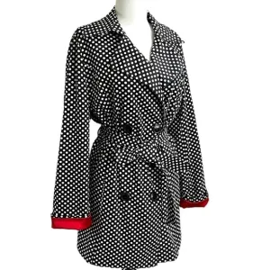 Vertigo Paris Black White Polka Dot Double Breasted Coat Trench Coat Jacket S