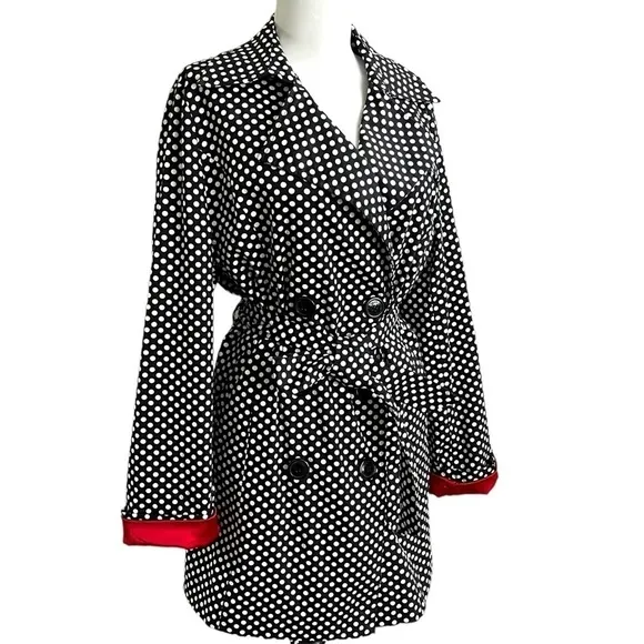 Vertigo Paris Black White Polka Dot Double Breasted Coat Trench Coat Jacket S
