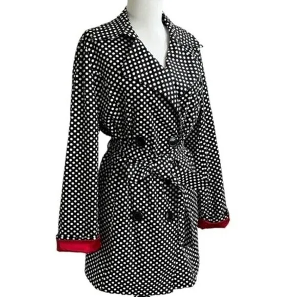 Vertigo Paris Black White Polka Dot Double Breasted Coat Trench Coat Jacket S