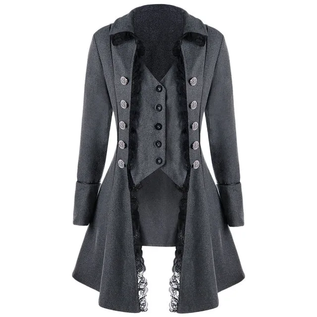VESTLINDA Trench Women Coat Winter Spring Fashion Casual Lace Trim Button Up Tailcoat New Year Ladies Tops Clothing Windbreaker