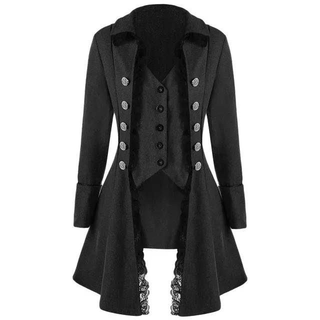 VESTLINDA Trench Women Coat Winter Spring Fashion Casual Lace Trim Button Up Tailcoat New Year Ladies Tops Clothing Windbreaker