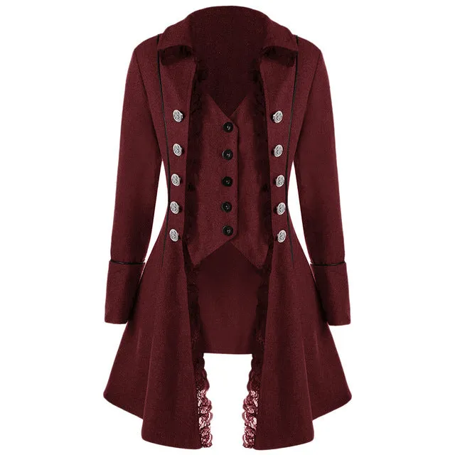VESTLINDA Trench Women Coat Winter Spring Fashion Casual Lace Trim Button Up Tailcoat New Year Ladies Tops Clothing Windbreaker