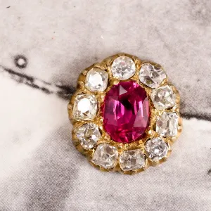 Victorian 0.47ct No-Heat Burma Ruby with Diamond Cluster Mount