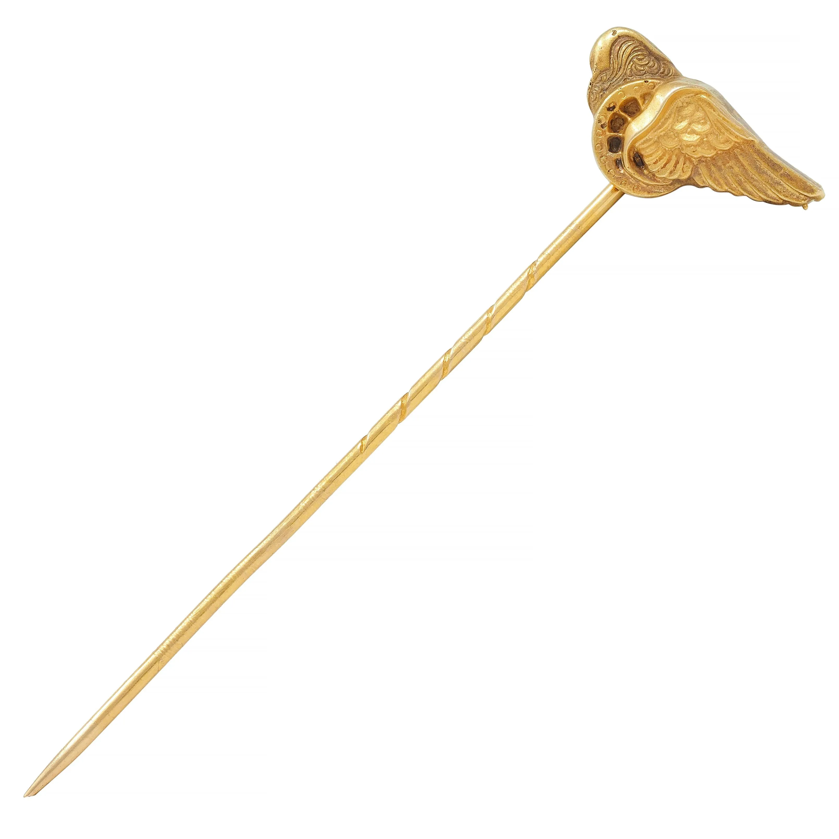 Victorian 14 Karat Yellow Gold Greek Winged Wheel Of Hermes Antique Stickpin