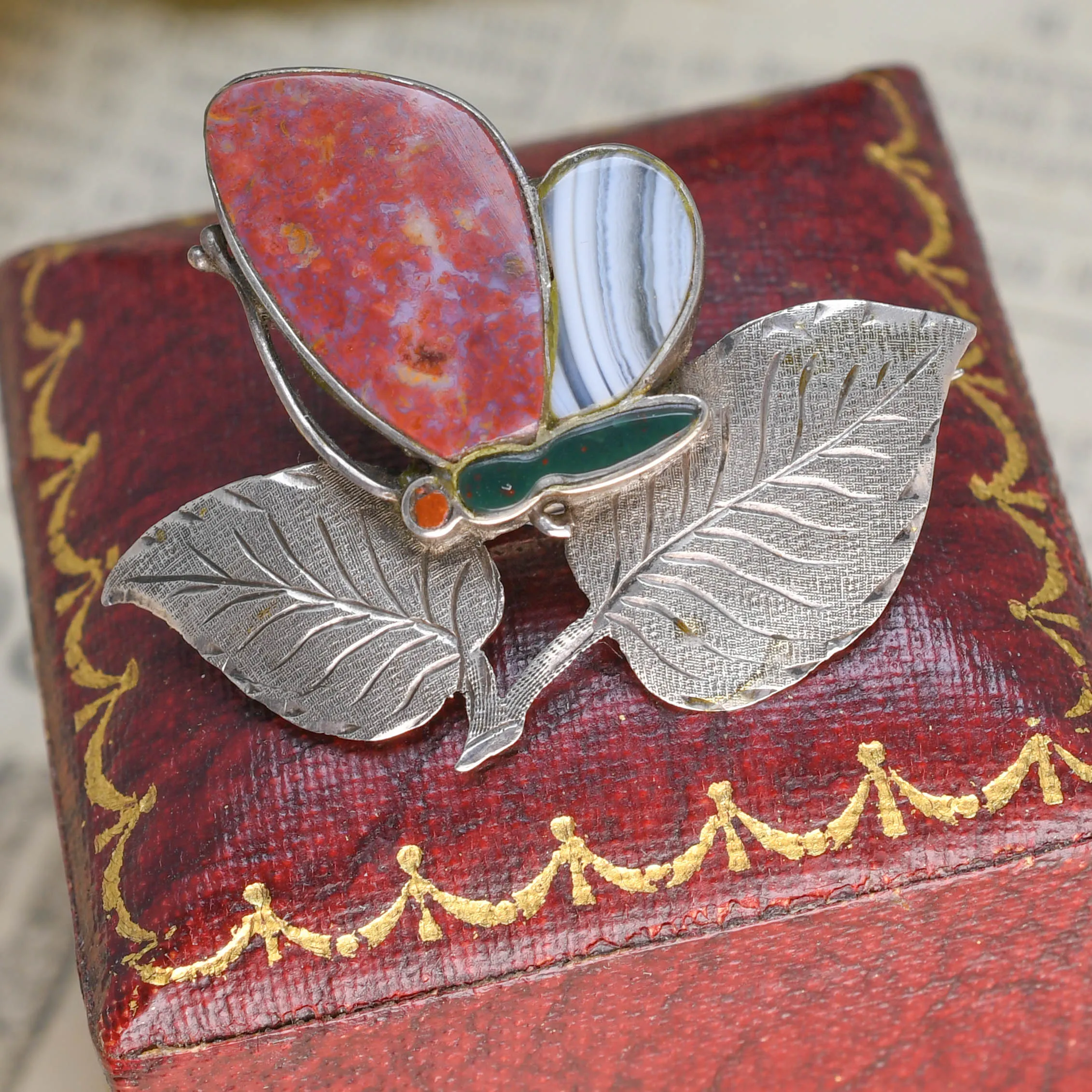 Victorian Agate Butterfly Brooch