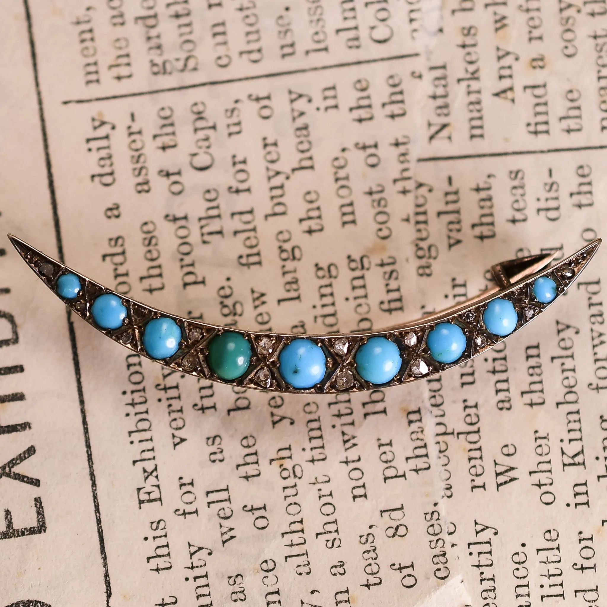 Victorian Turquoise & Diamond Crescent Brooch