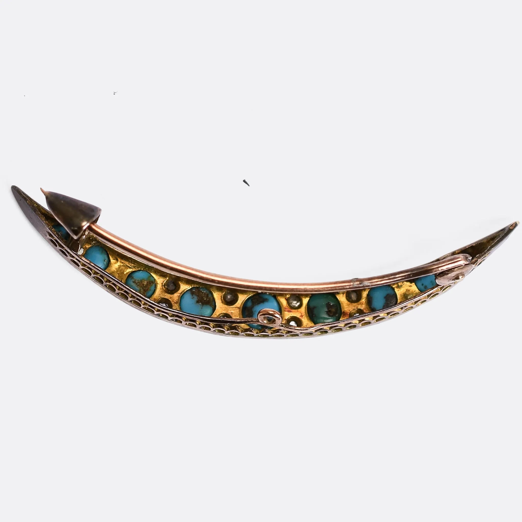 Victorian Turquoise & Diamond Crescent Brooch