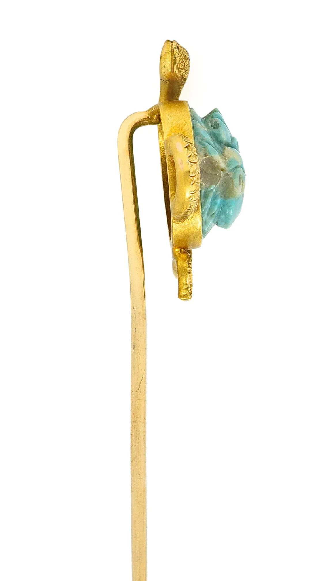 Victorian Turquoise Emerald 14 Karat Yellow Gold Scarab Snake Antique Unisex Stickpin