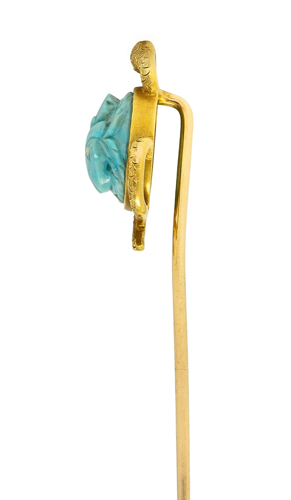 Victorian Turquoise Emerald 14 Karat Yellow Gold Scarab Snake Antique Unisex Stickpin