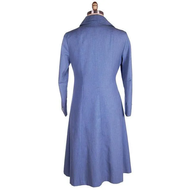 Vintage Blue Chambray Trench Coat Bright Red Lining 1970s 38-36-44