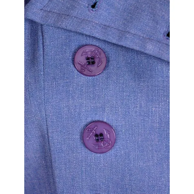 Vintage Blue Chambray Trench Coat Bright Red Lining 1970s 38-36-44