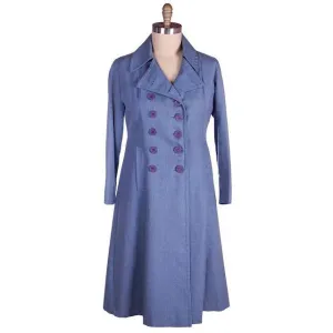 Vintage Blue Chambray Trench Coat Bright Red Lining 1970s 38-36-44