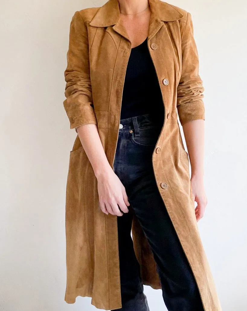 Vintage Camel Long Suede Coat