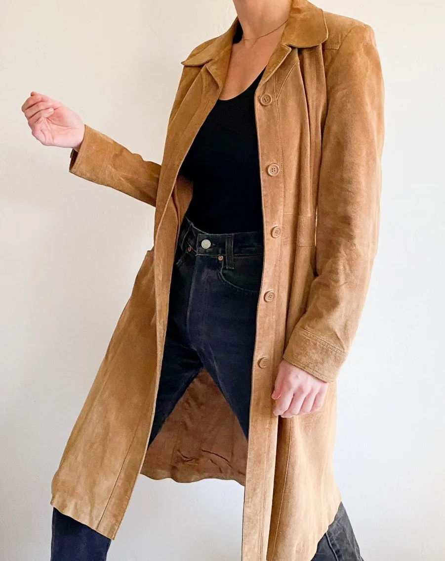 Vintage Camel Long Suede Coat