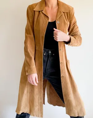 Vintage Camel Long Suede Coat