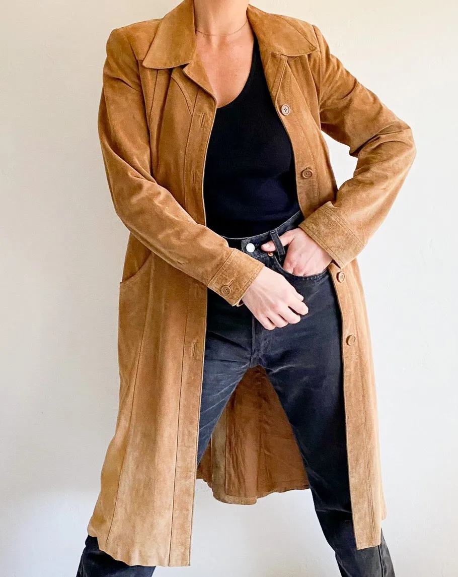 Vintage Camel Long Suede Coat