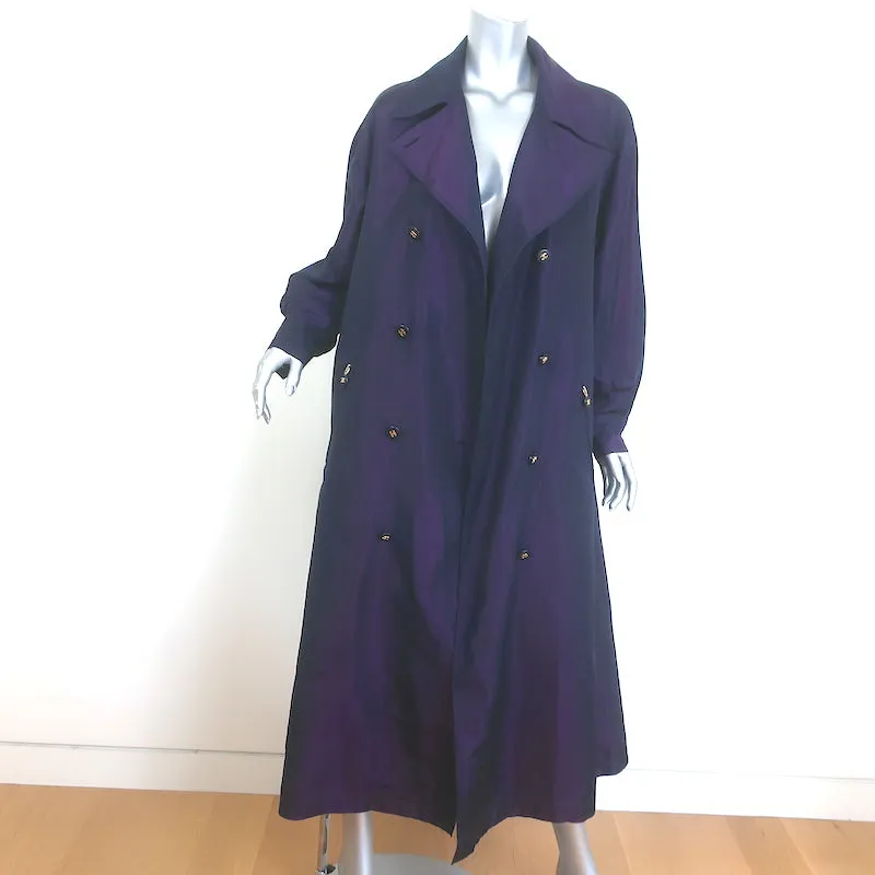 Vintage Chanel Silk Trench Coat Dark Purple Size 46 Double Breasted Jacket