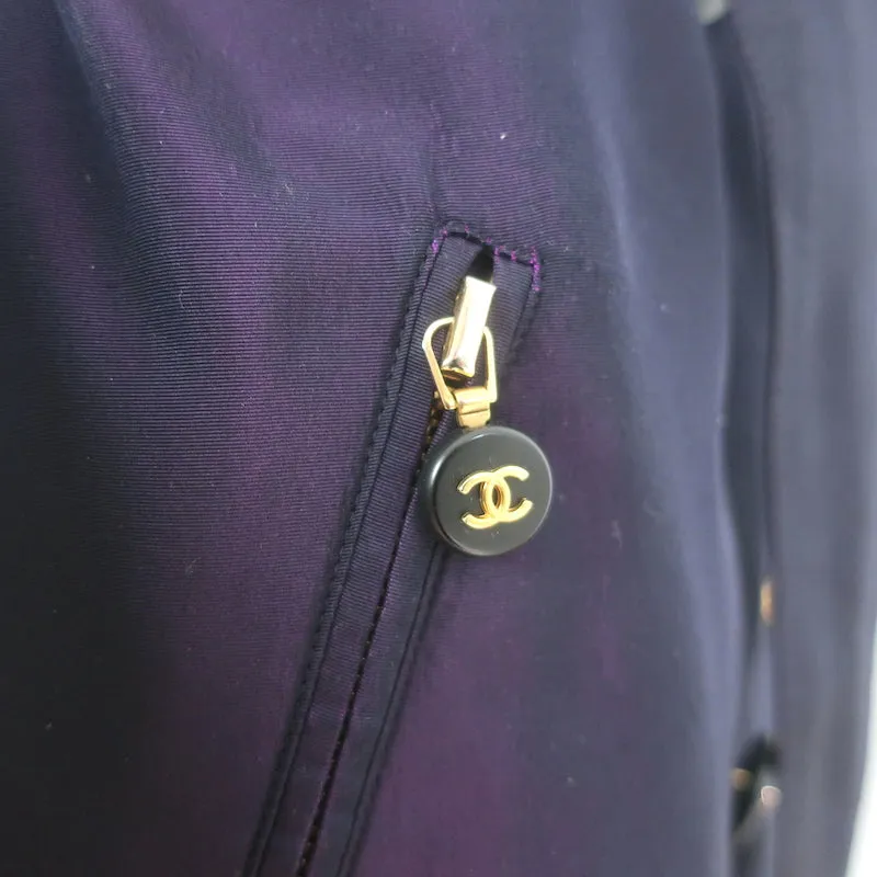Vintage Chanel Silk Trench Coat Dark Purple Size 46 Double Breasted Jacket