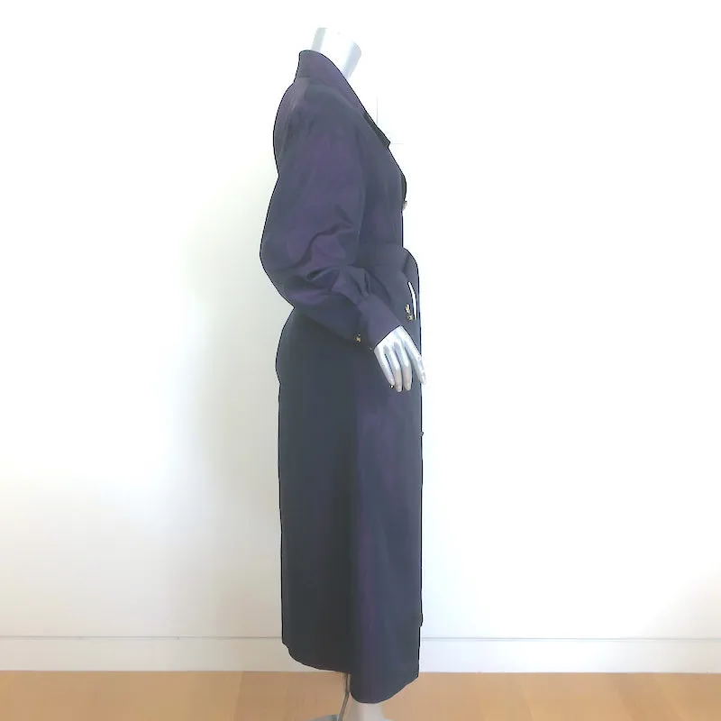 Vintage Chanel Silk Trench Coat Dark Purple Size 46 Double Breasted Jacket