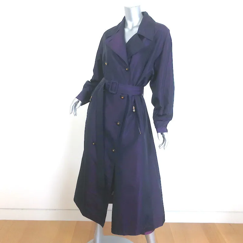 Vintage Chanel Silk Trench Coat Dark Purple Size 46 Double Breasted Jacket