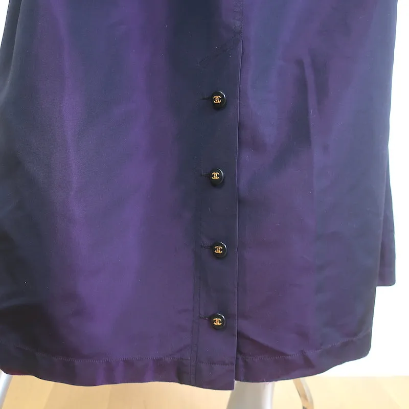 Vintage Chanel Silk Trench Coat Dark Purple Size 46 Double Breasted Jacket