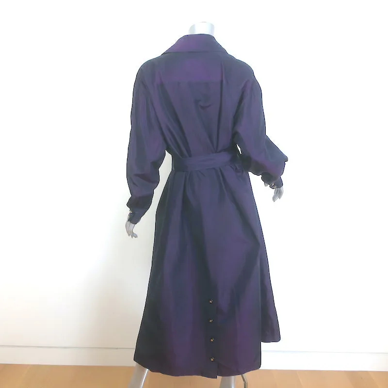 Vintage Chanel Silk Trench Coat Dark Purple Size 46 Double Breasted Jacket
