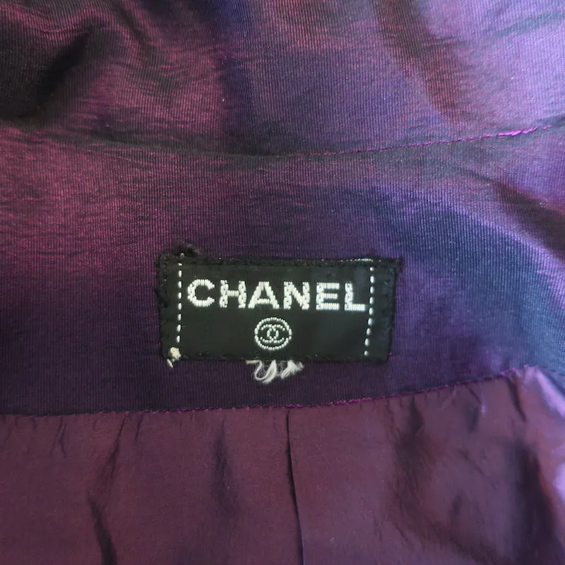 Vintage Chanel Silk Trench Coat Dark Purple Size 46 Double Breasted Jacket
