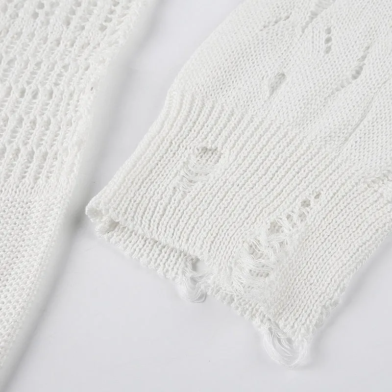 Vintage Distressed Holes Women's Sweater Casual Grunge Loose Long Pullovers