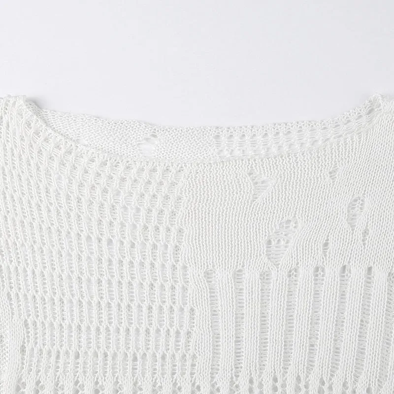 Vintage Distressed Holes Women's Sweater Casual Grunge Loose Long Pullovers