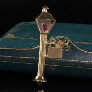 Vintage Estate 14K Yellow Gold English Lamp Post Ruby Pin