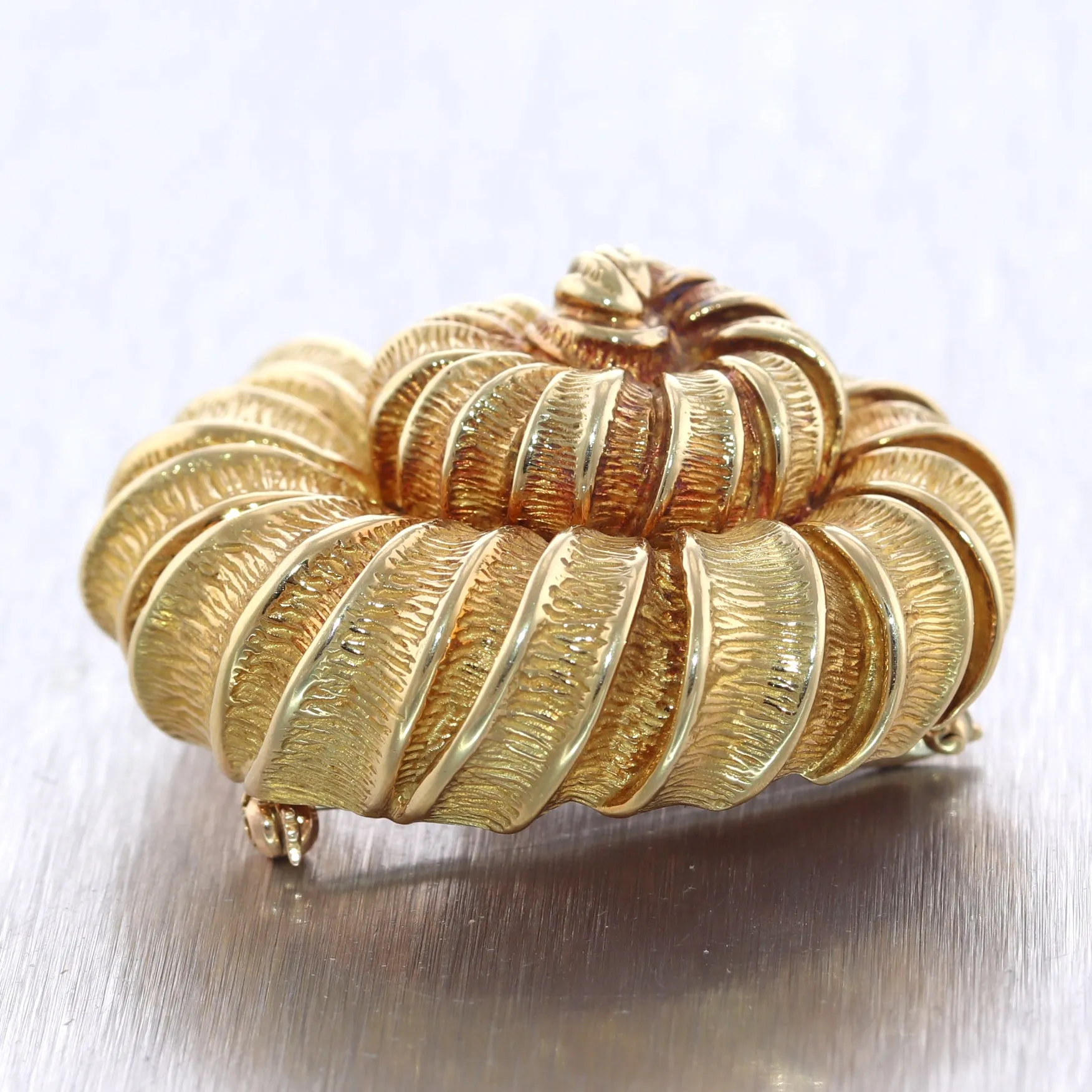 Vintage Estate Tiffany & Co. 18k Yellow Gold Spiral Shell Brooch Pin