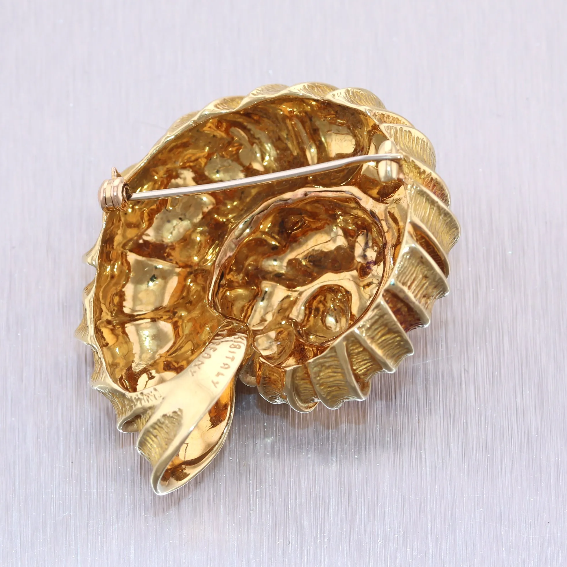 Vintage Estate Tiffany & Co. 18k Yellow Gold Spiral Shell Brooch Pin