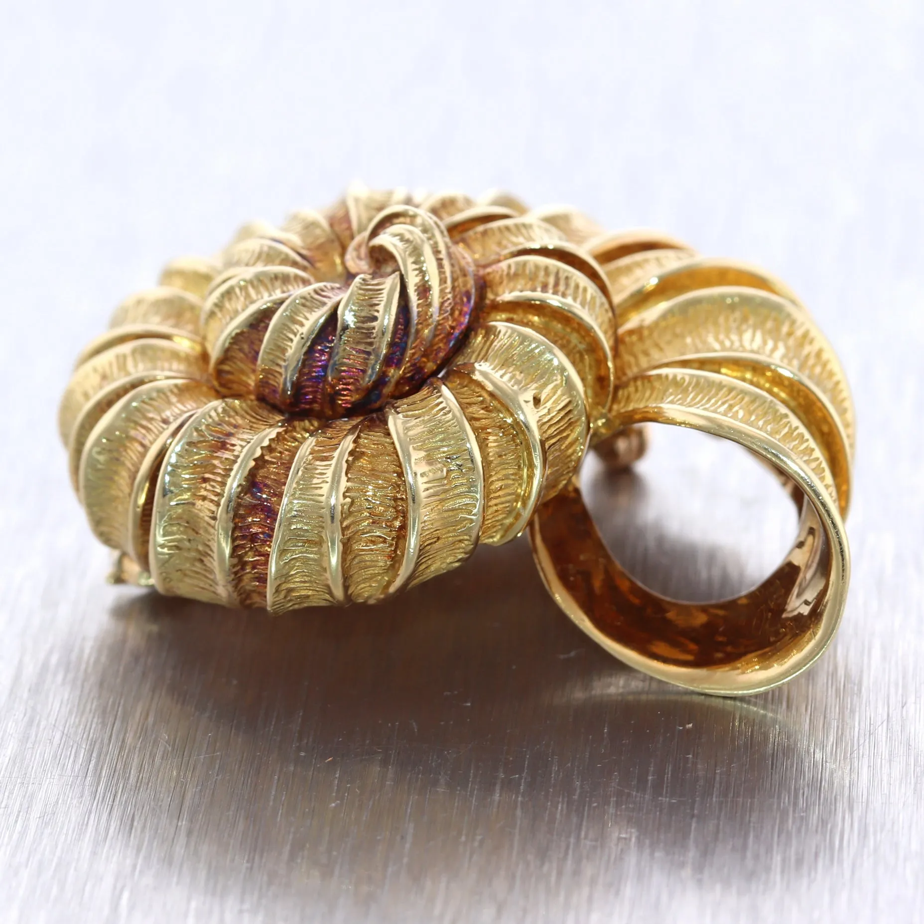 Vintage Estate Tiffany & Co. 18k Yellow Gold Spiral Shell Brooch Pin