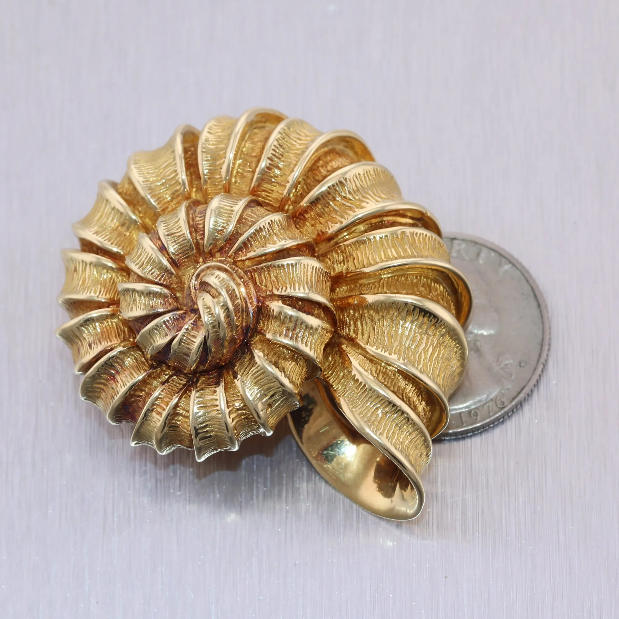 Vintage Estate Tiffany & Co. 18k Yellow Gold Spiral Shell Brooch Pin