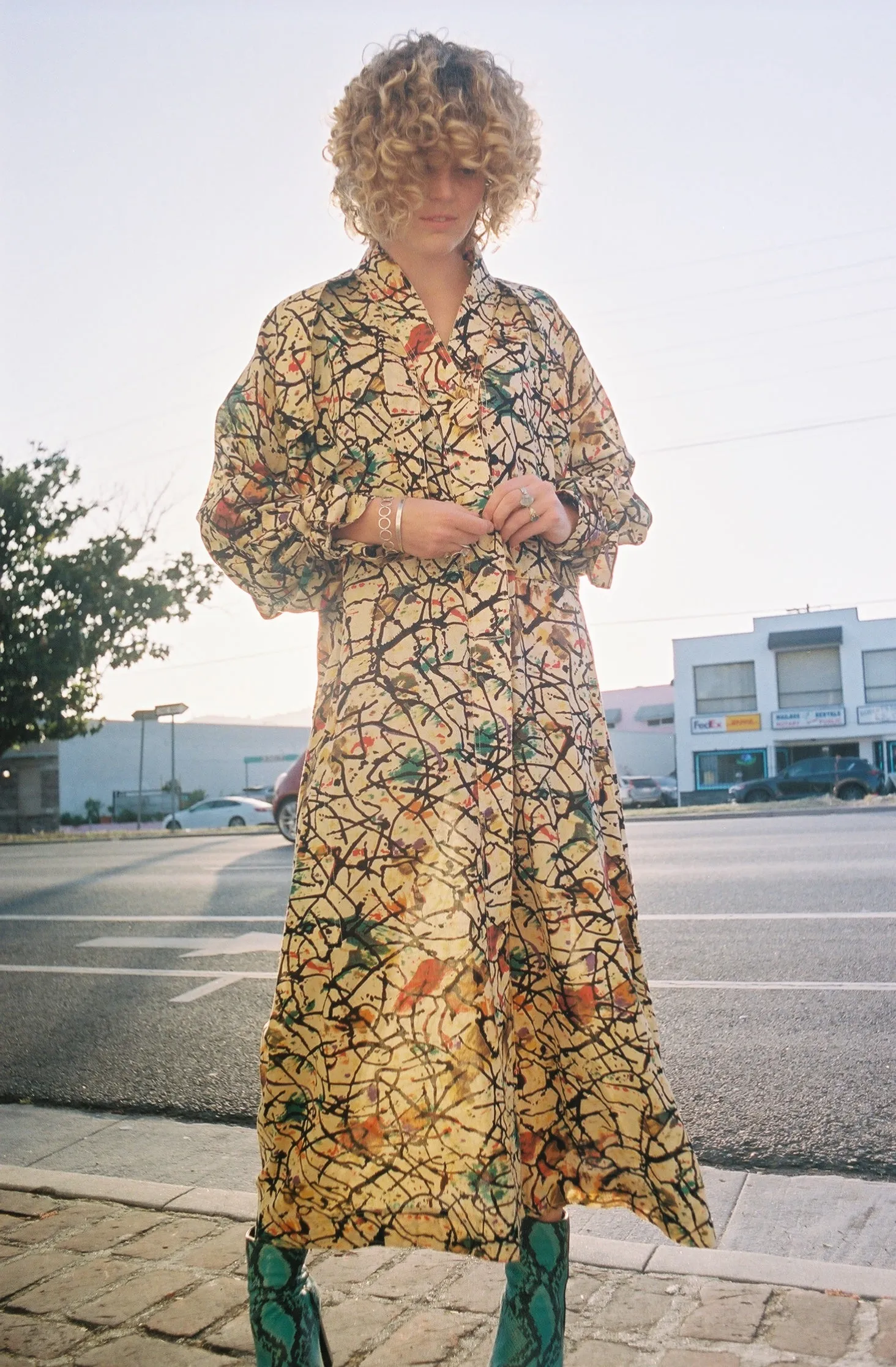 Vintage Fong Leng Splatter Paint Trench Dress