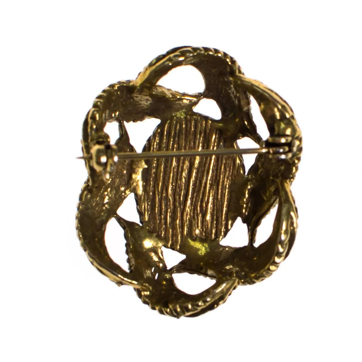 Vintage Gold Tone Brooch with Turquoise Lucite Cabochon