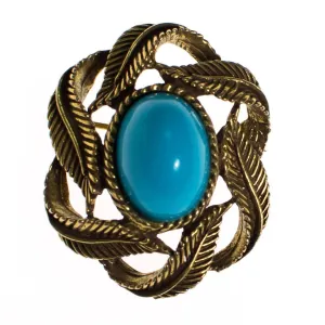 Vintage Gold Tone Brooch with Turquoise Lucite Cabochon