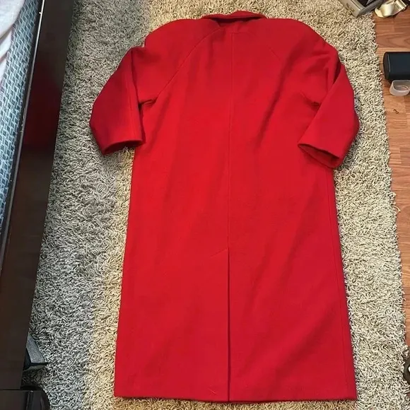 Vintage Kristen Blake Women's Red Wool Double Breasted Trench Coat Size 12
